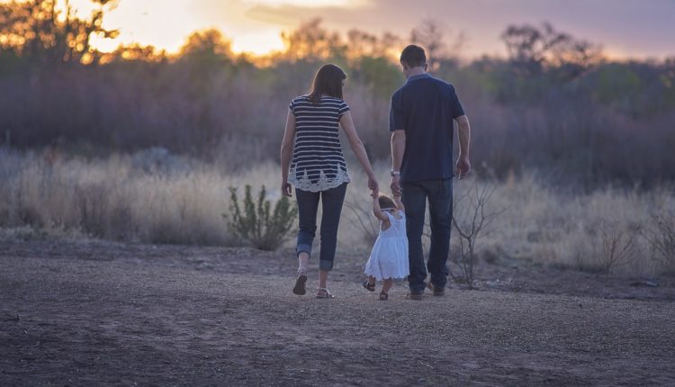 family, walking, countryside
